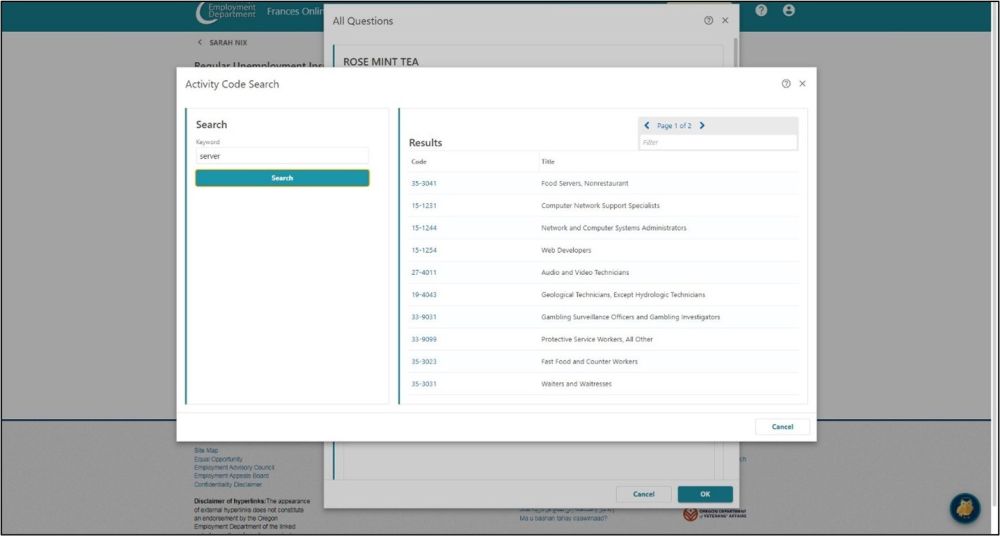 Search for occupation