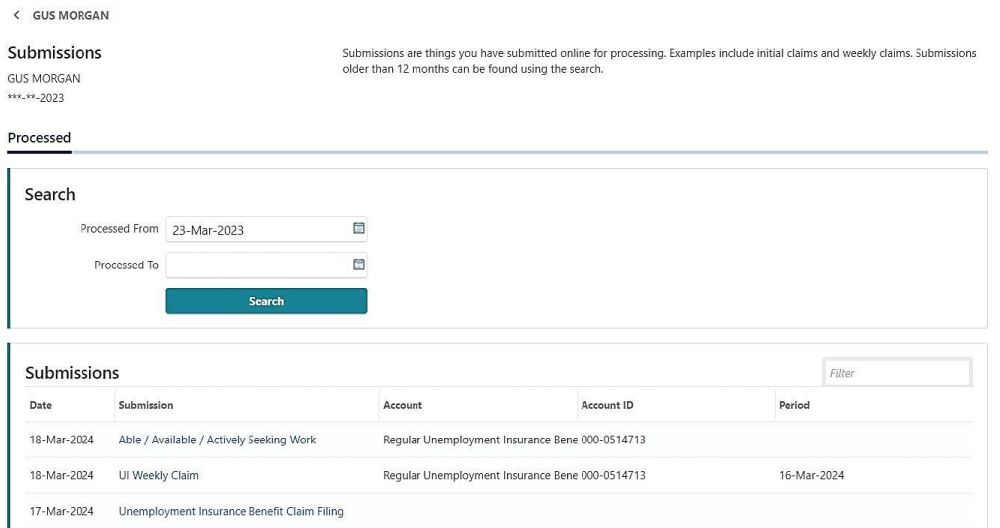 Graphical user interface, Oregon Employment Department -- Frances Online portal for Unemployment Insurance and Paid Leave Oregon.